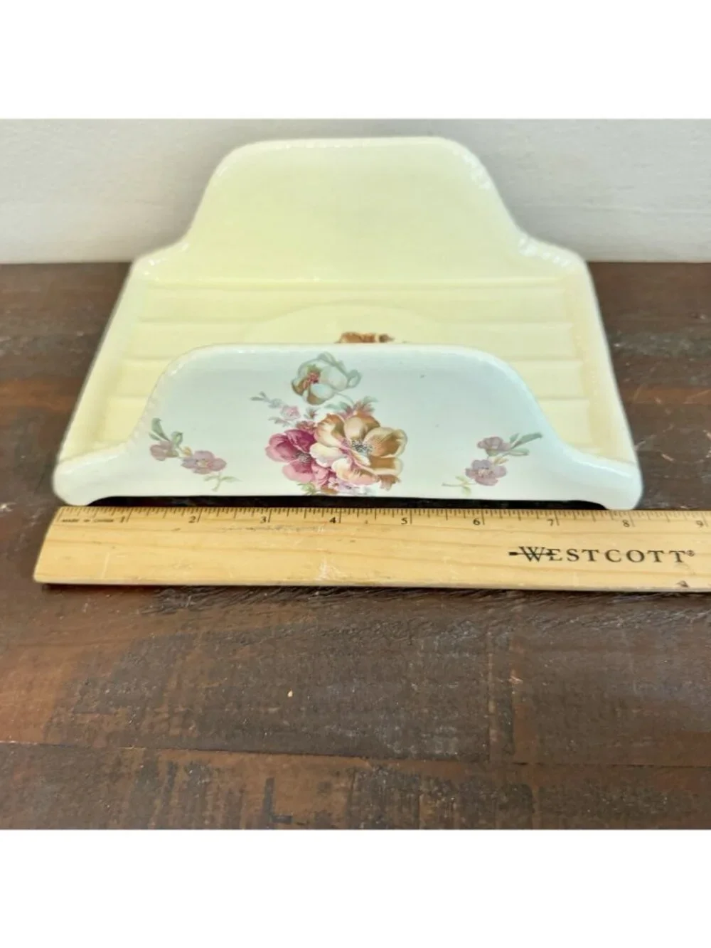 VTG Athena California Ceramic Pottery Napkin Towel Holder Floral Design 8